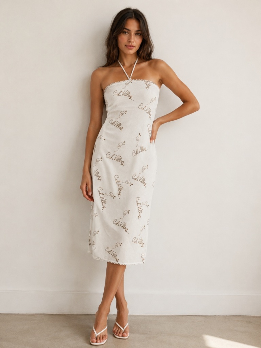 Indi Luxe by Indikah Halter Slip Dress Womens M White Midi Y2K Coastal
